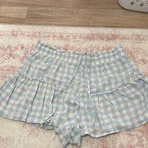 Aeropostale Light Blue and White Gingham Ruffle Shorts